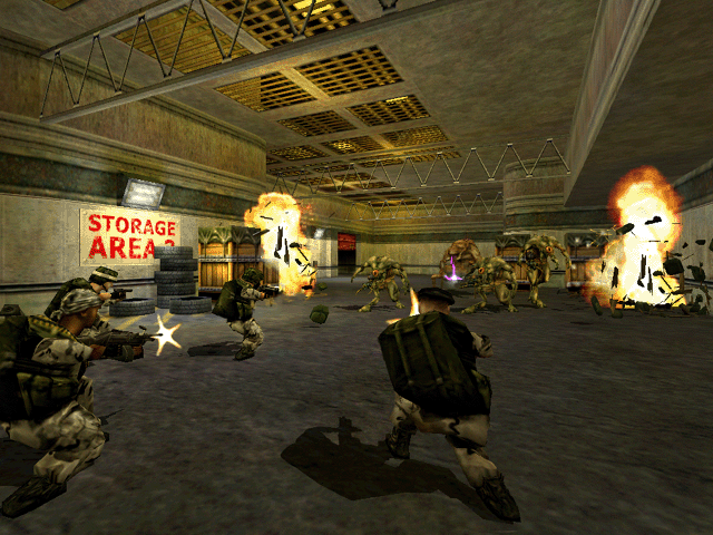A squad of HECU fighting some Shock Troopers and a Voltigore. A squad of HECU fighting some Shock Troopers and a Voltigore.