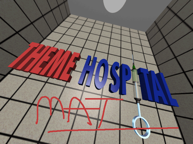 DEMO1.LBM - The early Theme Hospital logo as seen in the Bullfrog Progress Report Video and later press pack images. This version oddly has the word/name "mat" scrawled across it. DEMO1.LBM - The early Theme Hospital logo as seen in the Bullfrog Progress Report Video and later press pack images. This version oddly has the word/name "mat" scrawled across it.