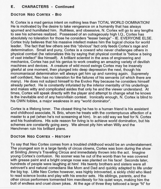 Dr. Cortex's character bio (May 1995). Dr. Cortex's character bio (May 1995).