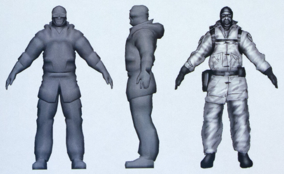 Concept art and unused model for Arctic Avengers, included in Uncorrected Proof version.