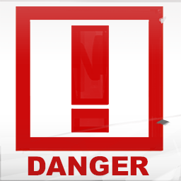 A simple white and red sign warning of a general danger ahead.