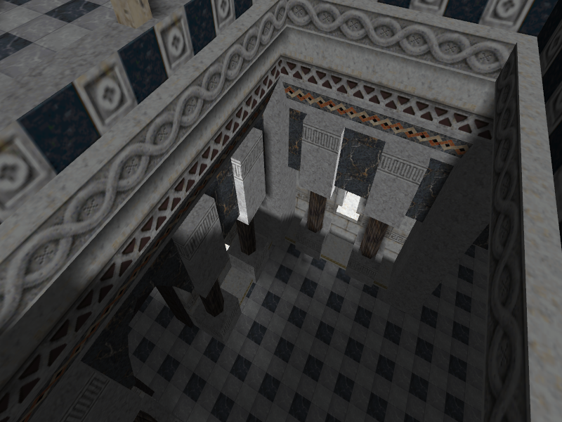 Looking down at the main room from the room above it.