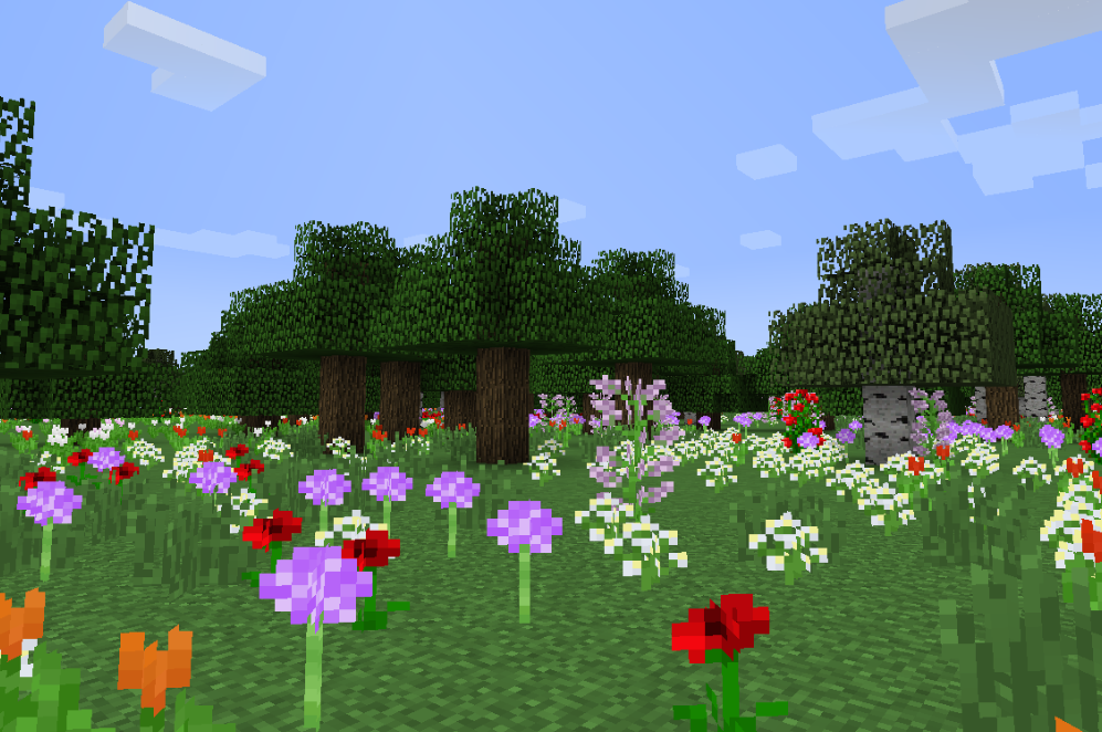|A screenshot of a flower forest in 13w36a. |A screenshot of a flower forest in 13w36a.