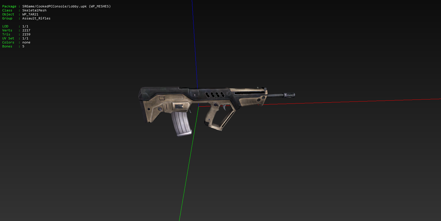 The TAR-21 without its wraps and weathered textures. Its beta reflex sight is missing from this model. The TAR-21 without its wraps and weathered textures. Its beta reflex sight is missing from this model.