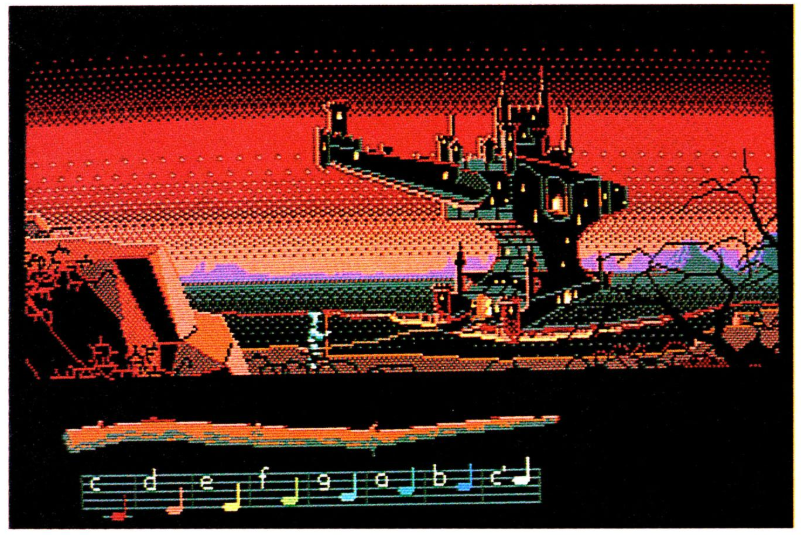 Approaching the Forge. Bobbin is walking on a part of the screen that's not accessible in the final game, and the right edge of the background was cropped out.