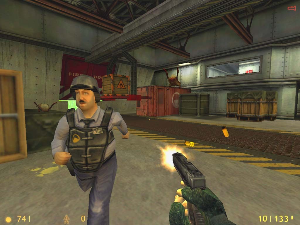 Otis running away from Headcrabs. Note the Half-Life HUD. Otis running away from Headcrabs. Note the Half-Life HUD.