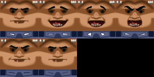 Mole-man has eyes behind his mask, which he never takes off in the game. The only time his eyes change are on his happy face.