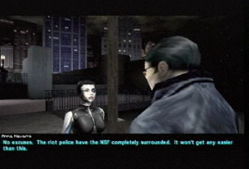 00:41 Different text: "No excuses. The riot police have the NSF completely surrounded, it won't get any easier than this.".
