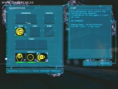 01:49 The light augmentation, with 20 energy/minute drain rate.