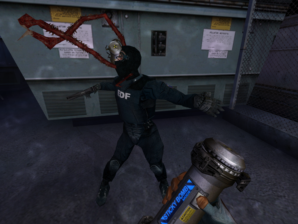 Sticky bomb on an EDF soldier's face.