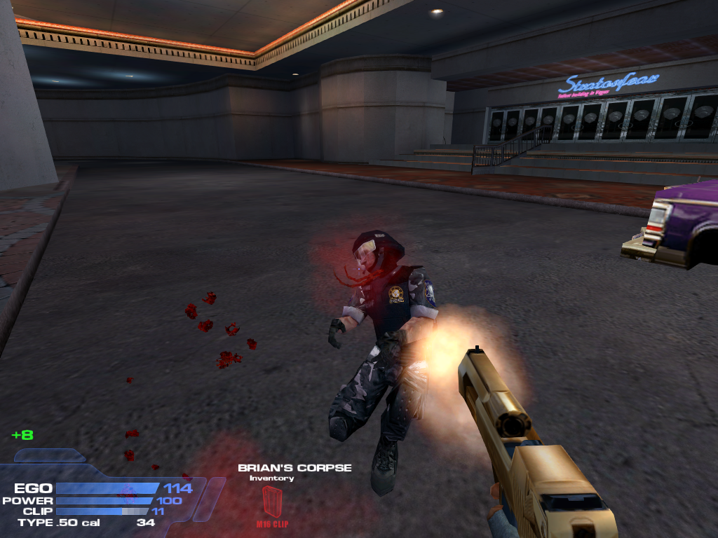 Gaining Ego from killing an enemy. The green number above the left part of the HUD represents the Ego obtained.