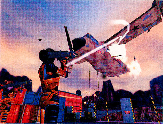 Gina and Colette fight an Osprey and soldiers.