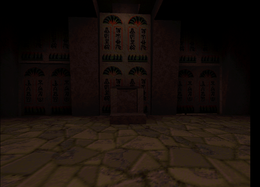 The walls on the left and right of the statue lead to the secret room when the player gets close to them. The walls on the left and right of the statue lead to the secret room when the player gets close to them.