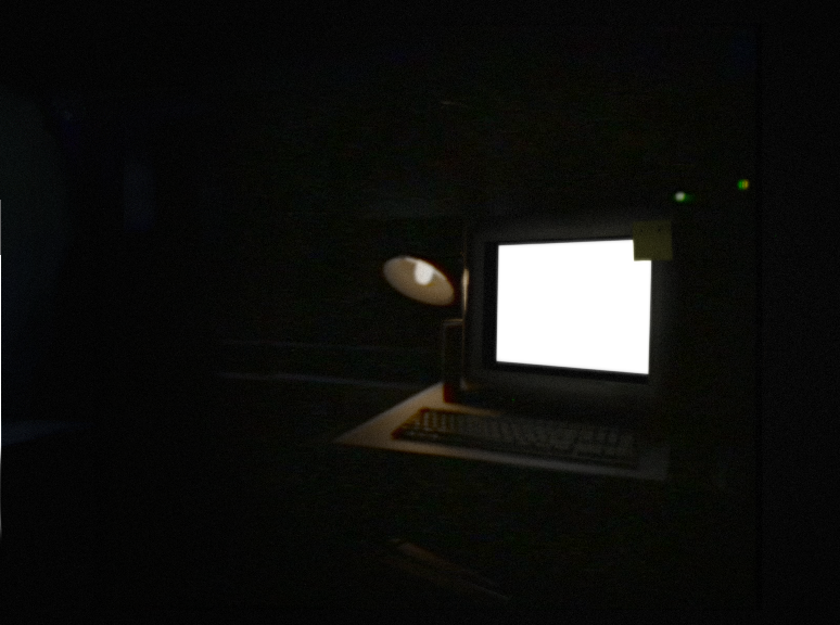 A bright mirrored version of the monitor in the jumpscare sequence.