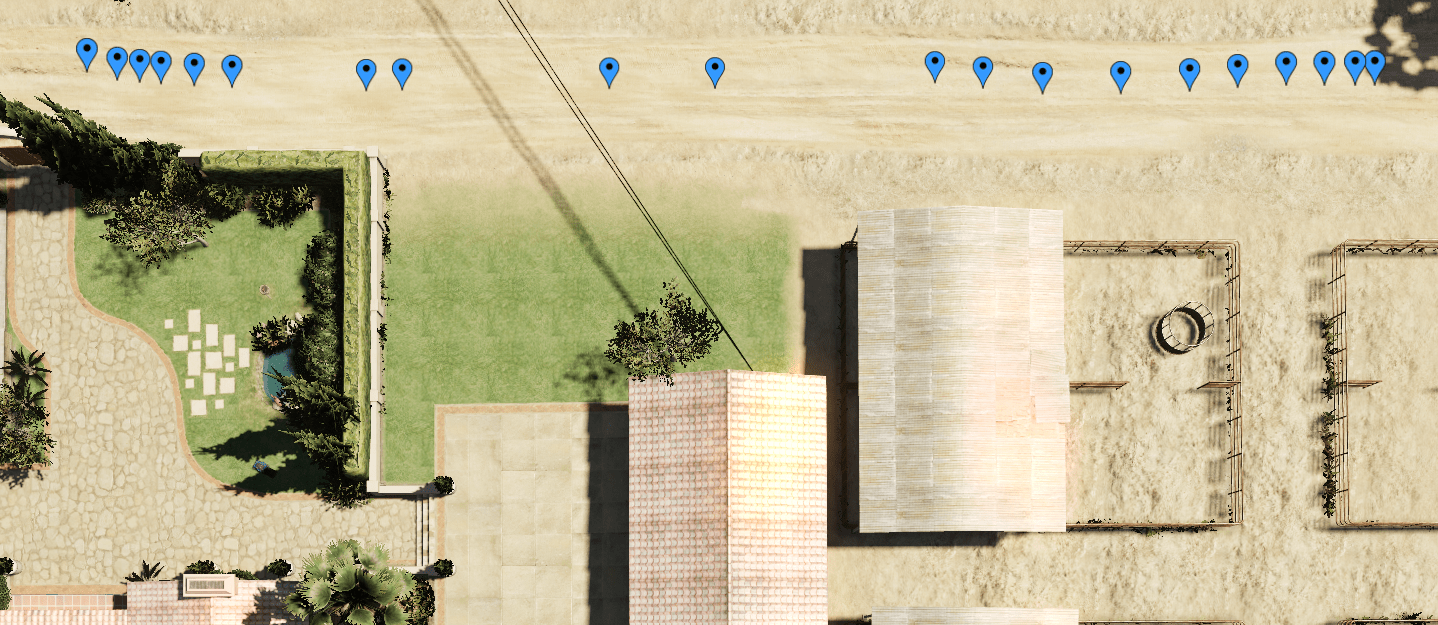 The positions rendered in-game. (Each blue marker is a position.) The positions rendered in-game. (Each blue marker is a position.)