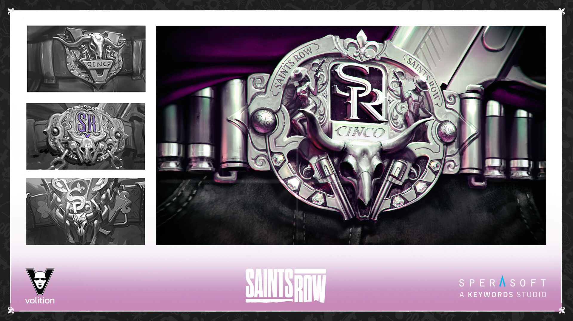 One of the first concepts of the game, depicting the Saints Row Cinco logo. One of the first concepts of the game, depicting the Saints Row Cinco logo.