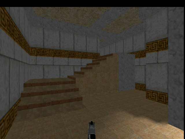 The risen stairs after going through the alcove.