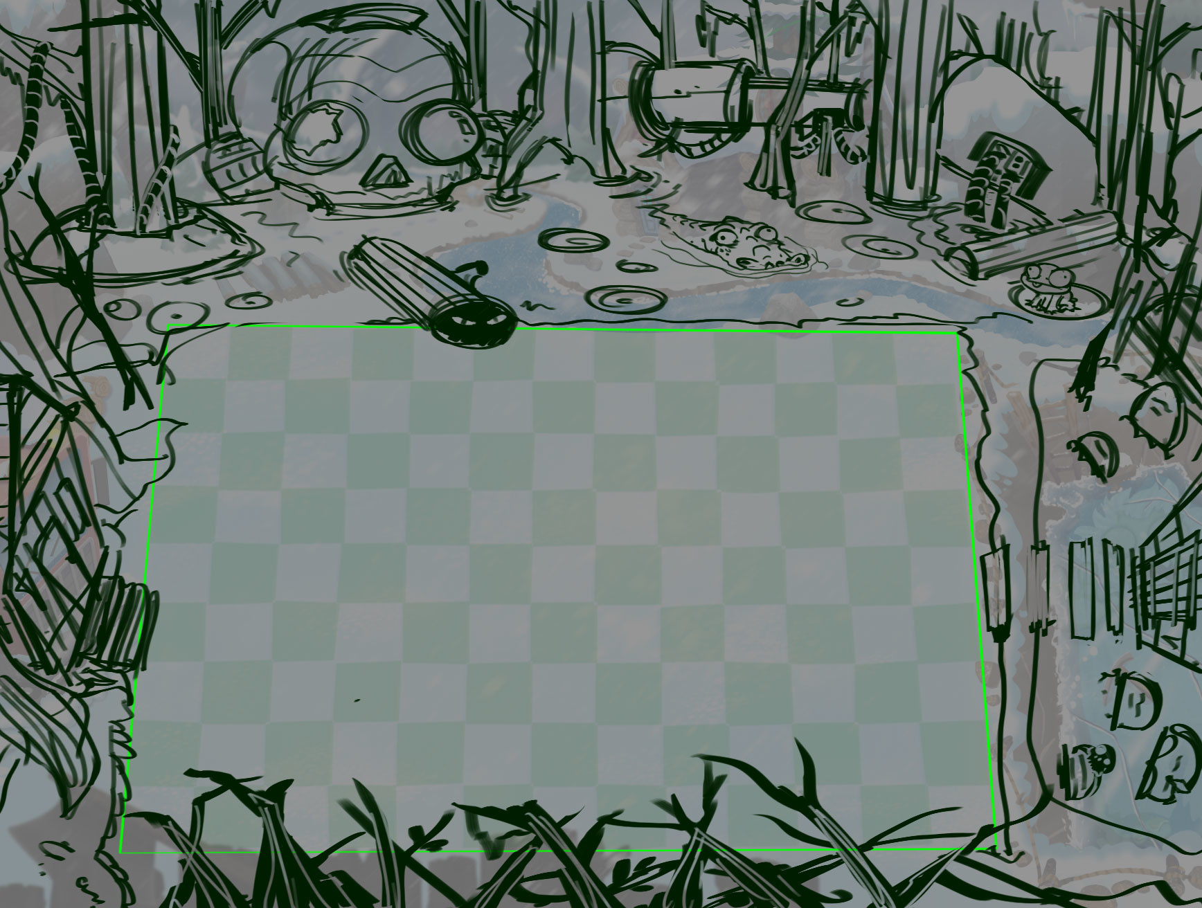 An unfinished sketch of a swamp lawn. An unfinished sketch of a swamp lawn.