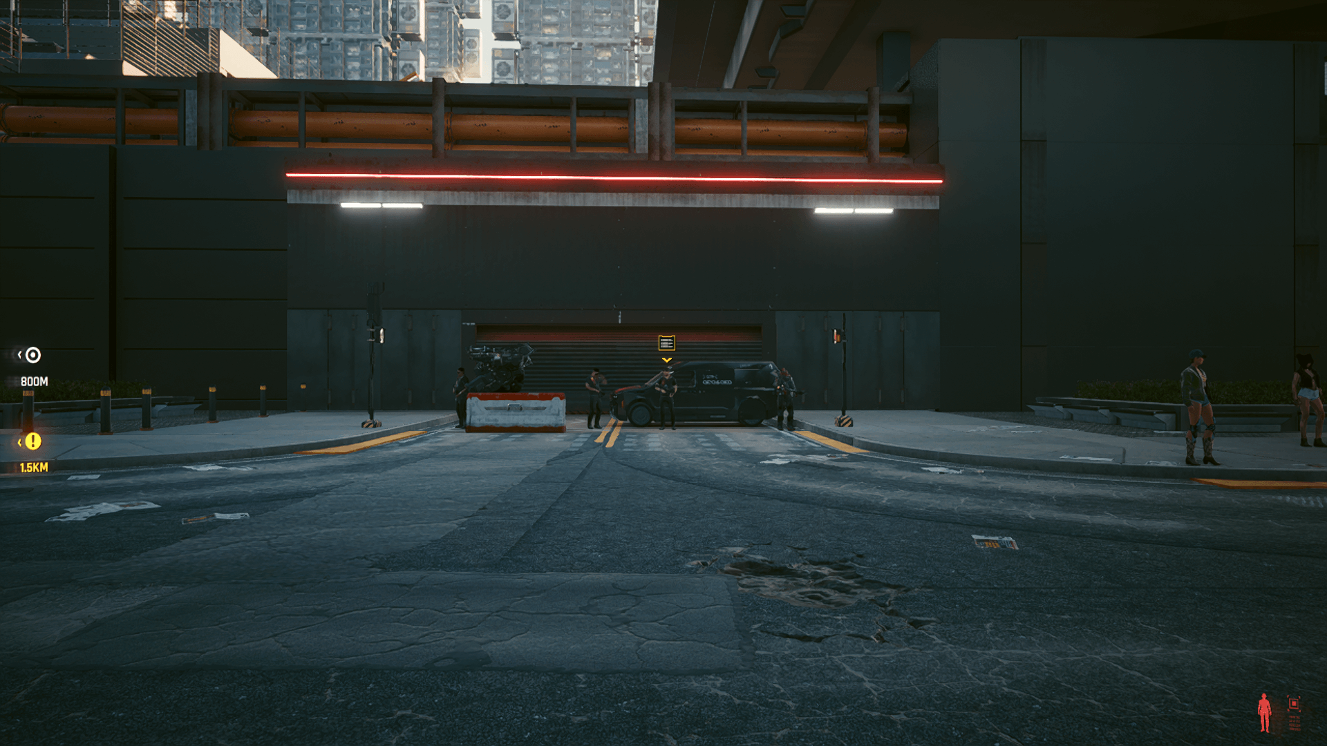 A secondary side entrance, again blocked by guards A secondary side entrance, again blocked by guards