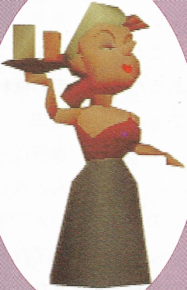 A waitress who inadvertently appears to be Kumatora