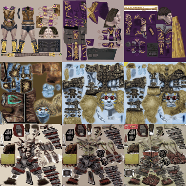 Textures of their gameplay models, placed chronologically