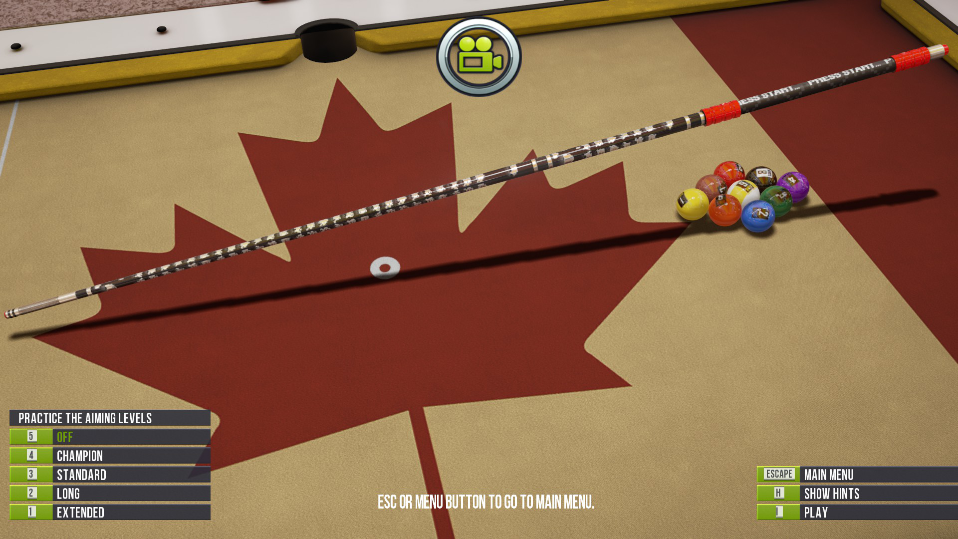 Cue 45 being used in 9 ball Practice mode.