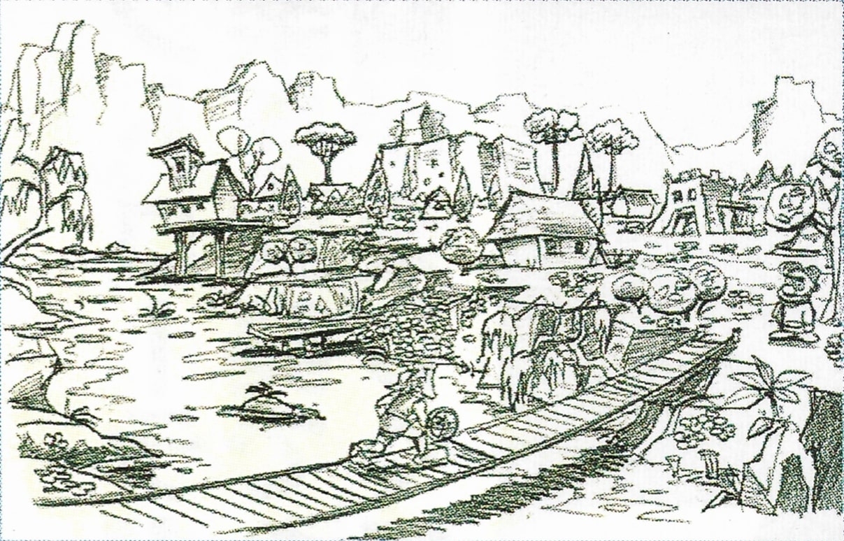 Concept art of an Tazmily Village by Itoh. Concept art of an Tazmily Village by Itoh.