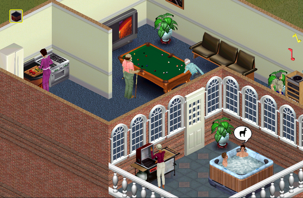 "The Ryan family is hosting a party. Finally the bachelor meet one of the roomates...and in the hot tub! Look's like Mr. Ryan's boss is enjoying the pool table too. Maybe he'll get that promotion to VP after all."