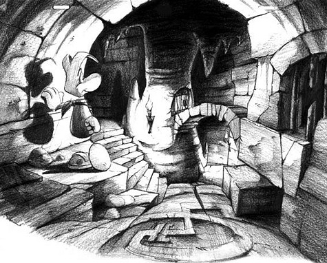 Rayman traversing through the lair. Rayman traversing through the lair.