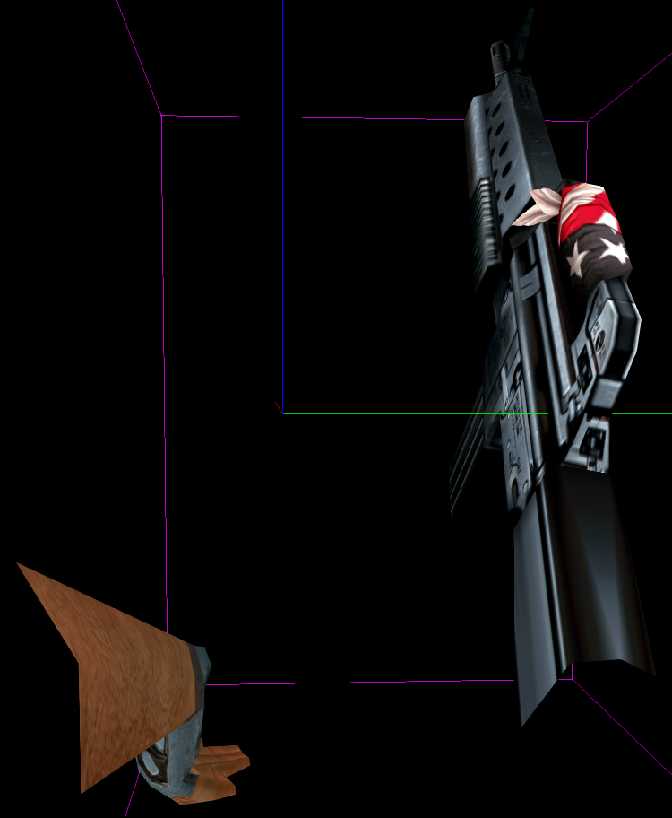 Duke holding up the M16 as part of the unused "NPC" set of animations.