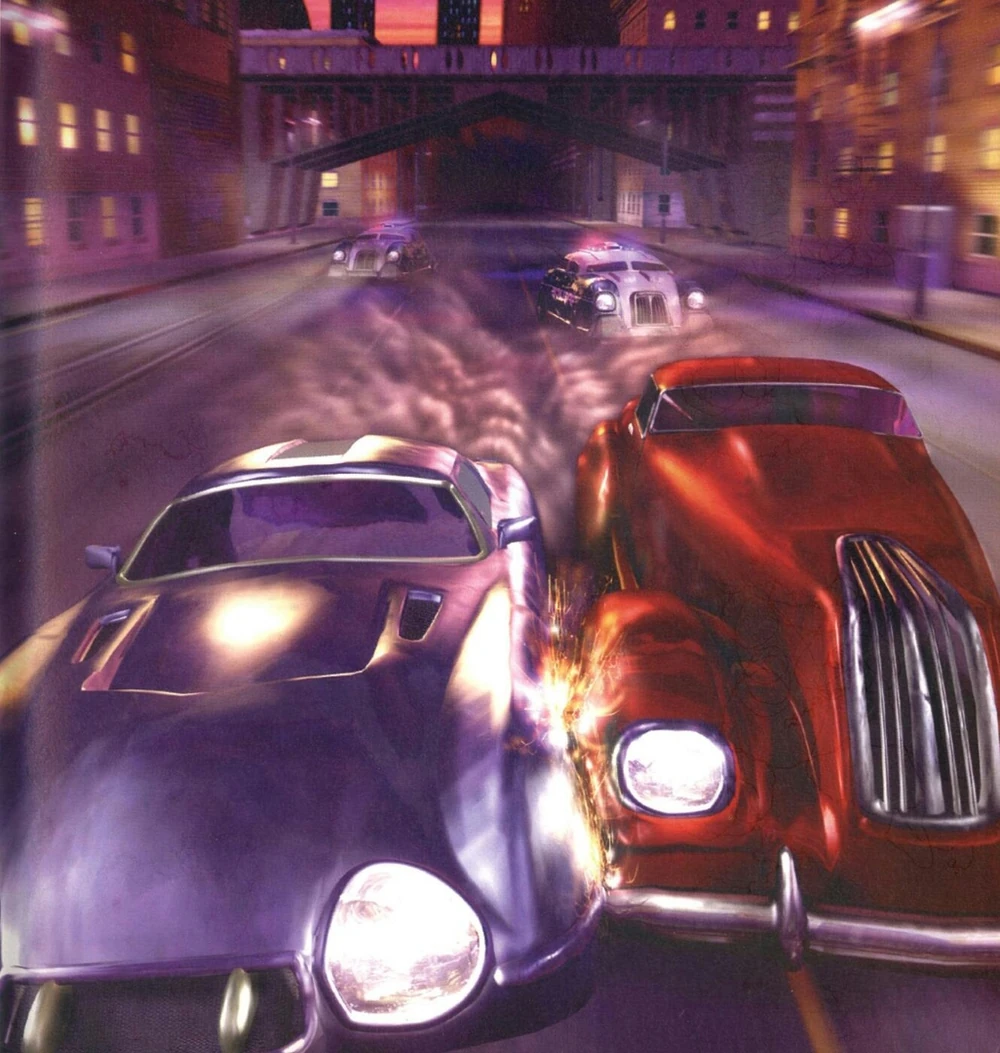 Two cars racing in the streets and thempolice chasing them. Two cars racing in the streets and thempolice chasing them.