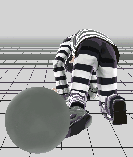 Noticing the chain ball. Noticing the chain ball.
