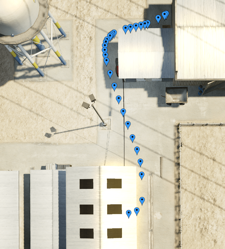 The positions rendered in-game. (Each blue marker is a position.) The positions rendered in-game. (Each blue marker is a position.)