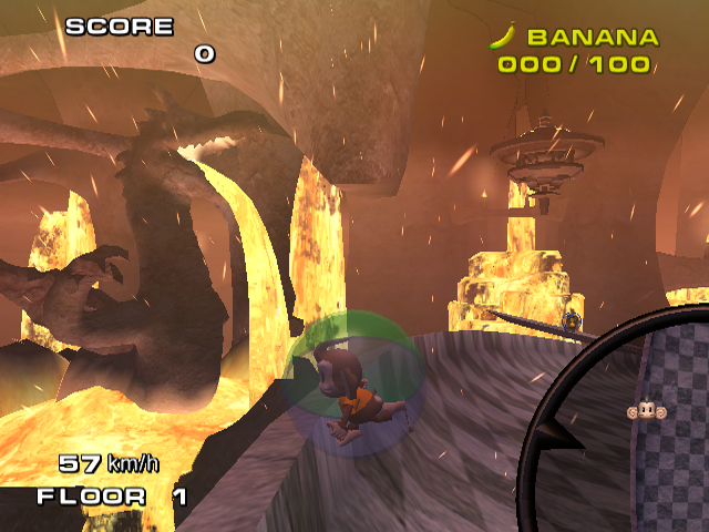 An unknown stage set in the Volcanic Magma world. The 'NEW_GOAL' model can be seen in the distance. The geometry of the level is similar to that of the test levels found in the game's files.