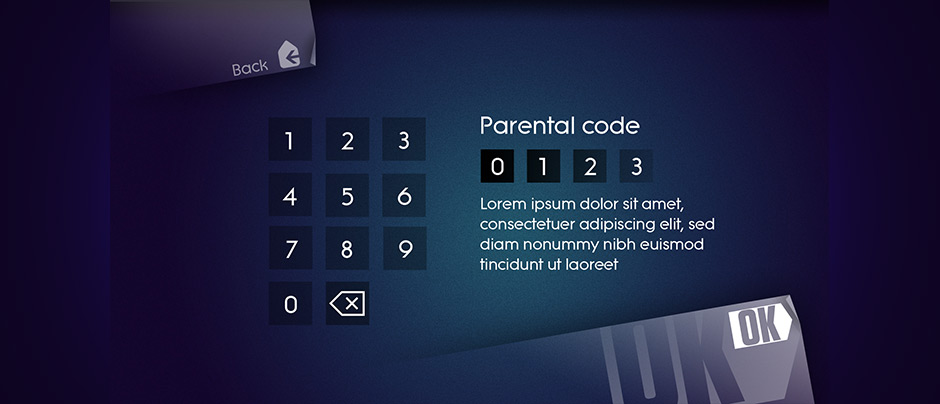 Mockup of the screen for the parental code setting
