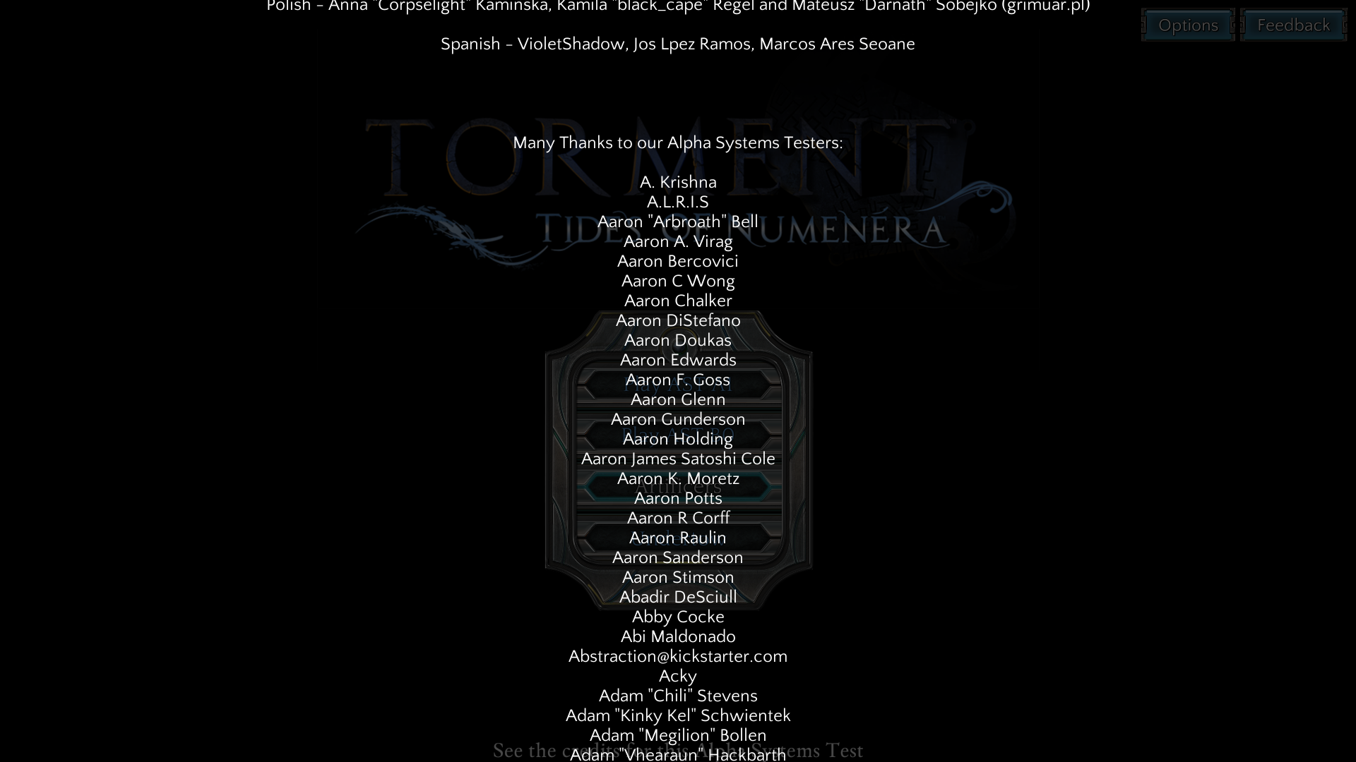 Credits - Alpha system testers