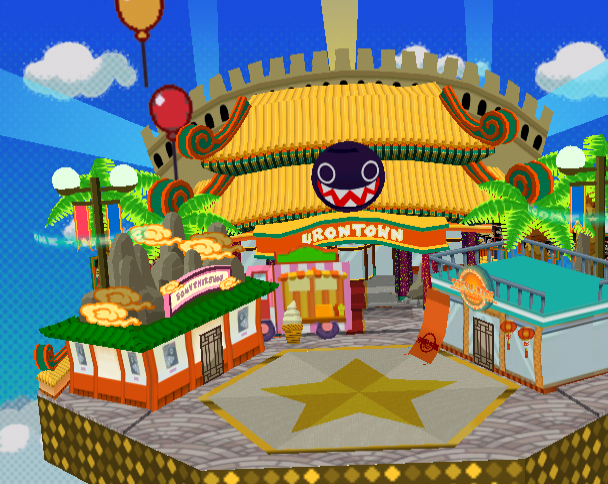 This smaller model of Glitzville is labeled Uron Town, which is a partial romanization of its Japanese name.