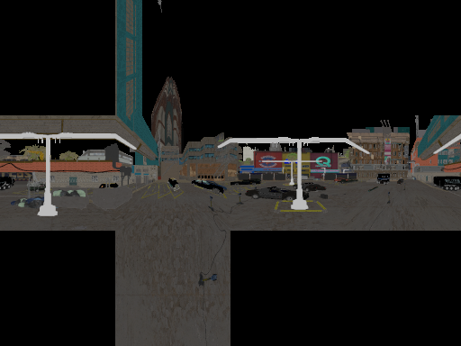 A parking lot near the Steinbeck building, likely from the second revision of the map due to the untextured lightpoles A parking lot near the Steinbeck building, likely from the second revision of the map due to the untextured lightpoles