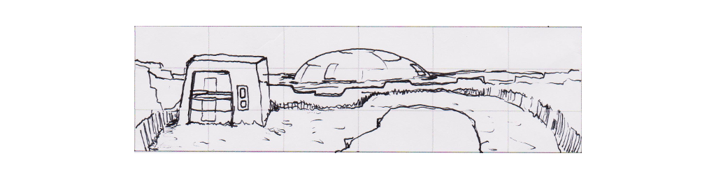 Extremely early concept art for even more plains areas. It's unknown what the dome structure is supposed to be.