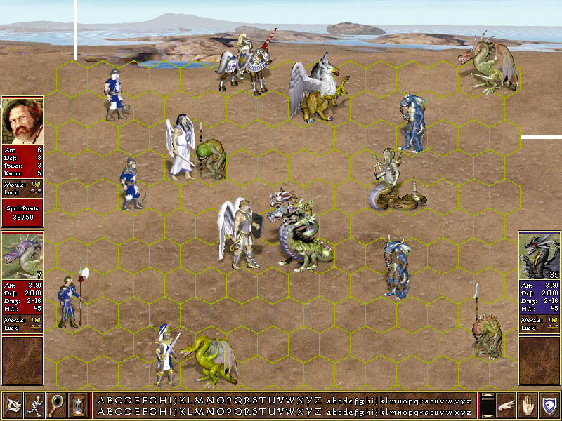 Early variants of all of the creatures. Placeholder hero from MM6. The oldest version of interface and buttons.