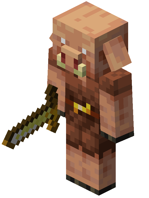 An isometric render of a piglin wielding a golden sword in 20w07a.