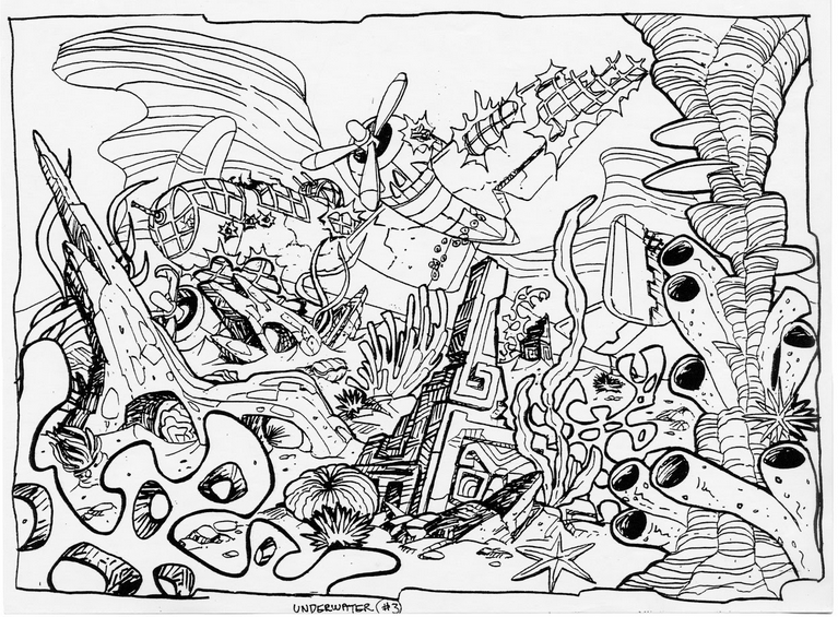 Concept art of an unused underwater level. Concept art of an unused underwater level.