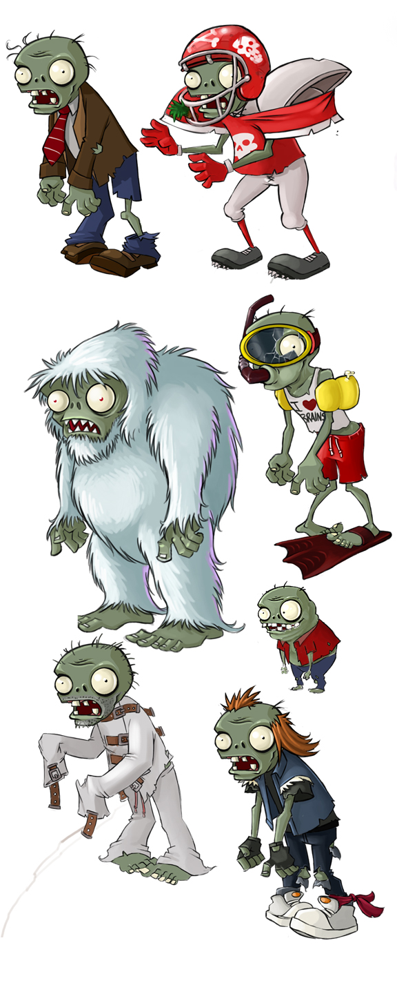 Concept designs of zombies which show early versions of the Jack-In-The-Box zombie, and the Zomboni's main design.