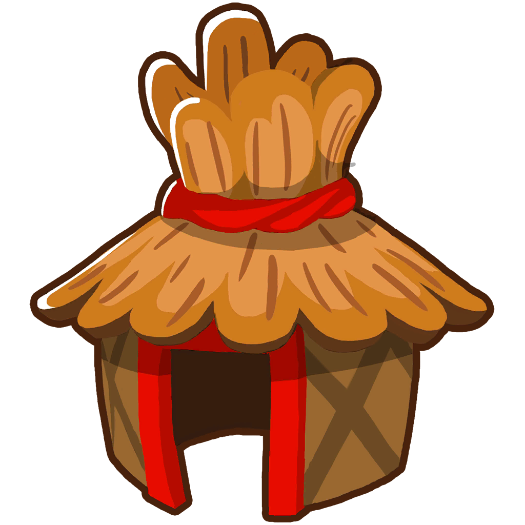 Unused version of 1-0-0 Monkey Village Tower Icon, shows some minor differences such as no campfire included to the right of the village.