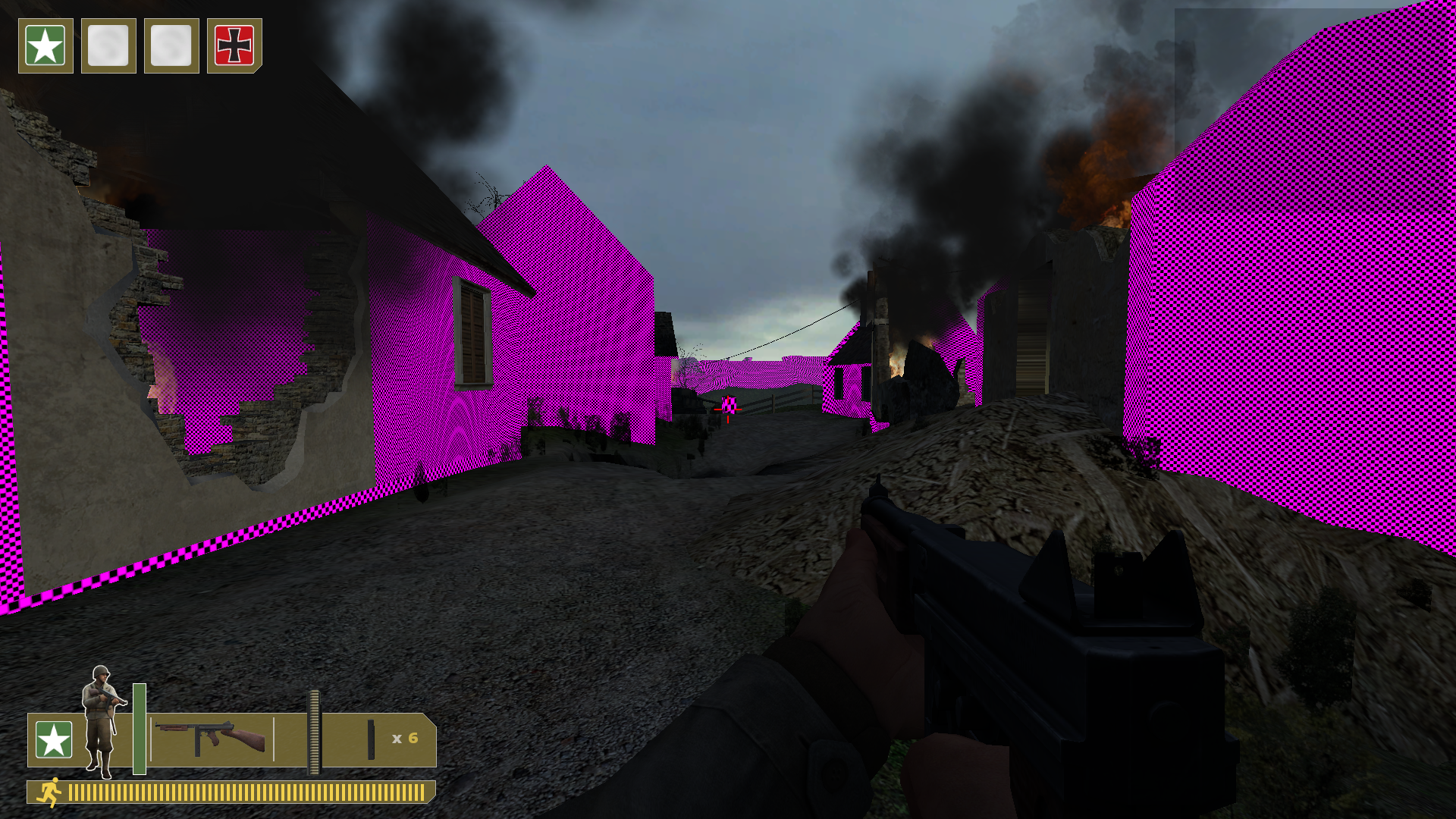 The destroyed village acting as the spawn point of the Allies.