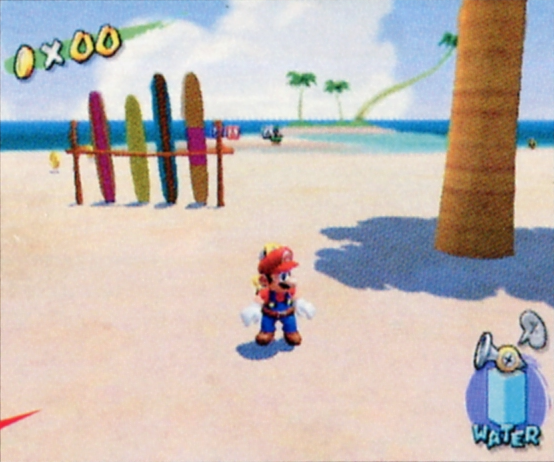 Page 17 of the North American manual has a screenshot of Rocket and Turbo Nozzle boxes at Mario's spawn location in Gelato Beach.