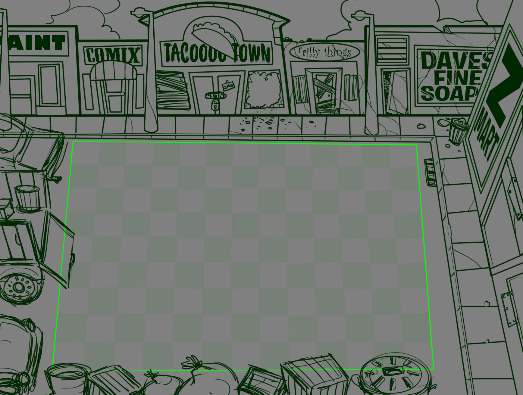 An unfinished sketch of an abandoned mall. An unfinished sketch of an abandoned mall.