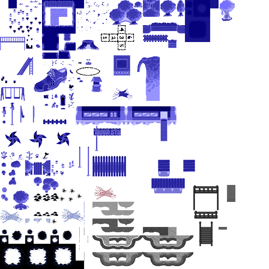An unused tileset featuring a blue toned and value-inverted Vast Forest. An unused tileset featuring a blue toned and value-inverted Vast Forest.