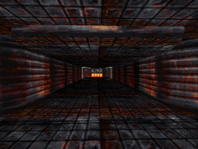 Hallway that has the exit on the other side. Door is slightly open because a Plasma Rifle plasma ball hit it, partially opening it. Hallway that has the exit on the other side. Door is slightly open because a Plasma Rifle plasma ball hit it, partially opening it.