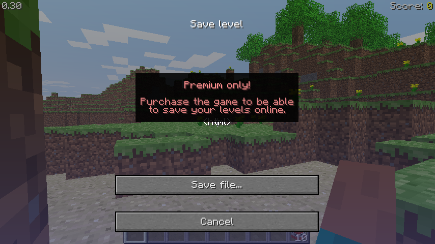 "Premium only! Purchase the game to be able to save your levels online." "Premium only! Purchase the game to be able to save your levels online."